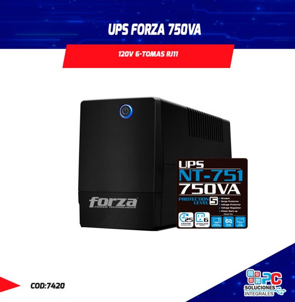 UPS FORZA 750VA 120V 6 TOMAS NT 751 RJ11 PC Soluciones Integrales