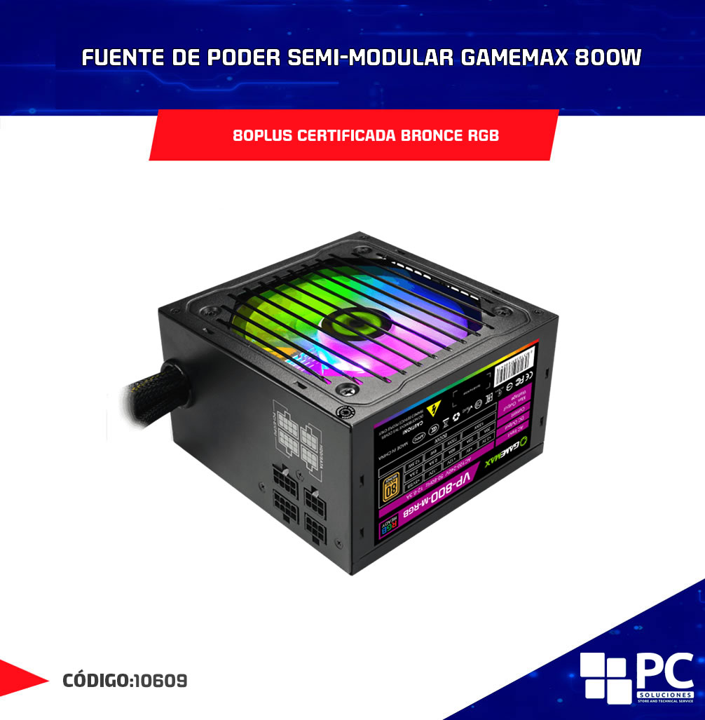 Fuente De Poder Gamemax Semi Modular Vp Rgb M W Plus