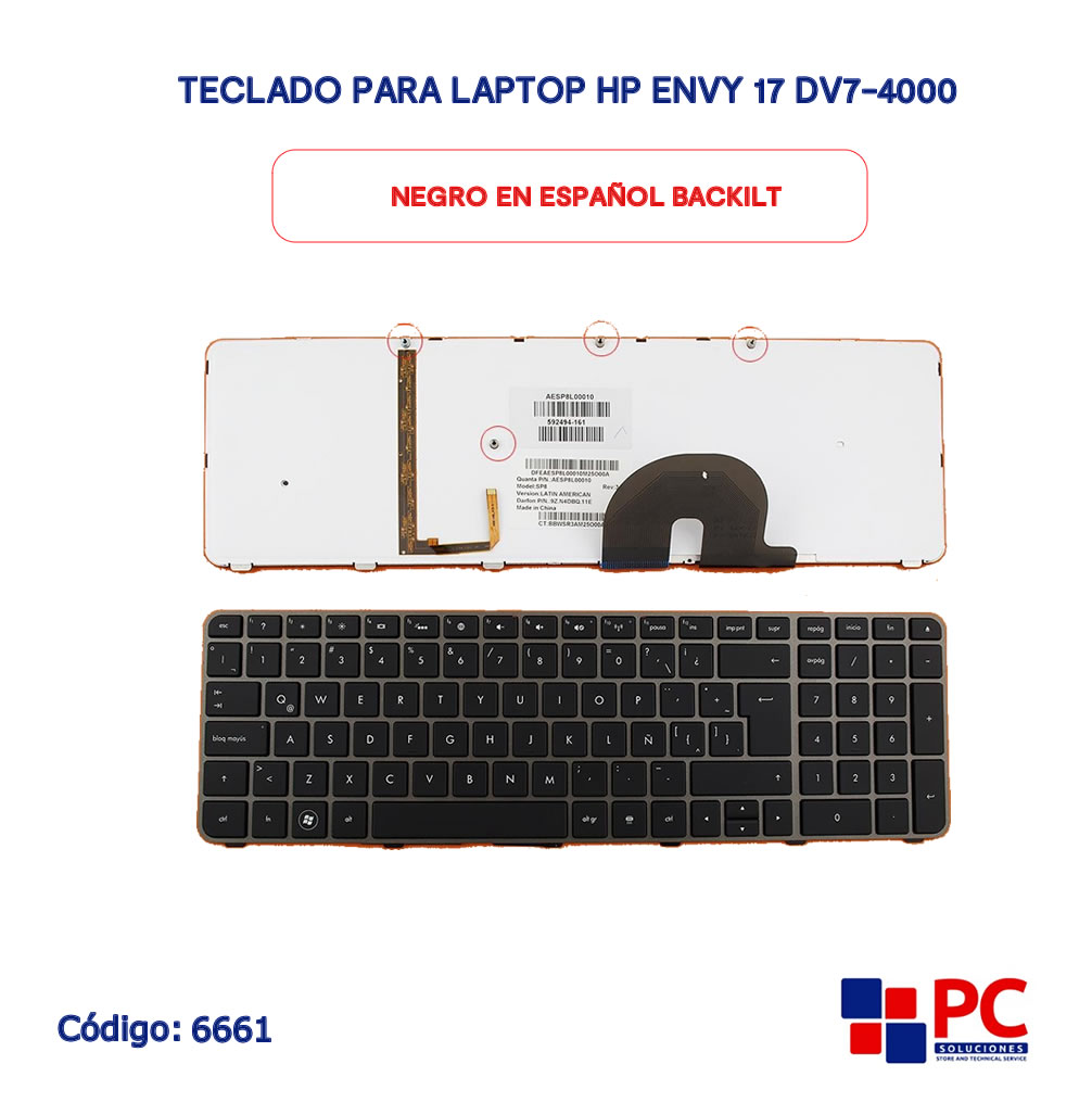 Teclado Para Laptop Hp Envy 17 Dv7 4000 Negro En EspaÑol Backilt Pc