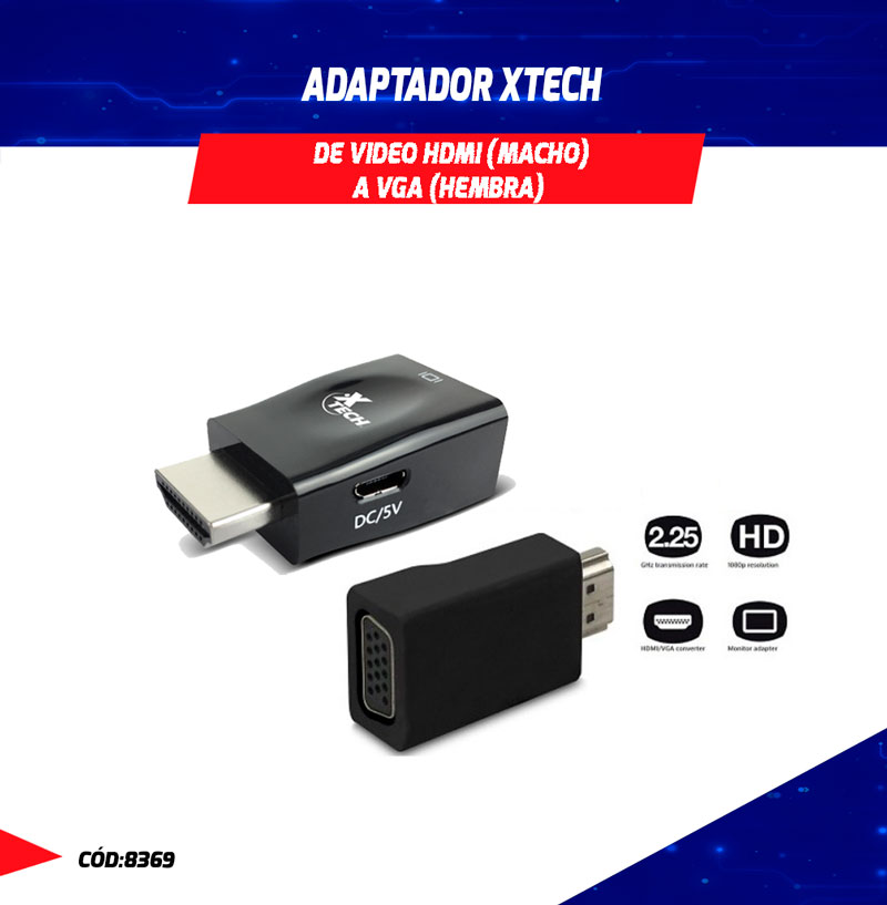 Adaptador Xtech De Video Hdmi (Macho) A Vga (Hembra) PC