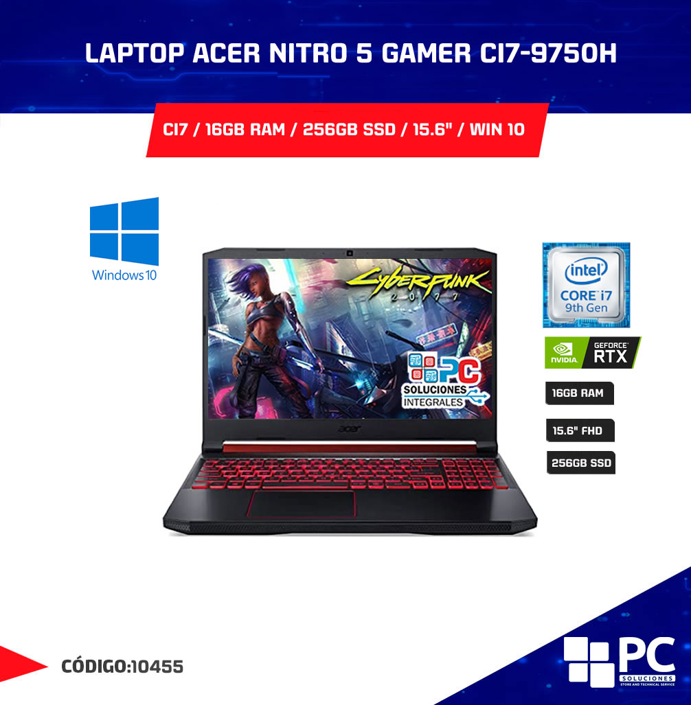 Laptop Acer Nitro An515-54-728C Gamer Ci7-9750H 16Gb Ram 256Gb