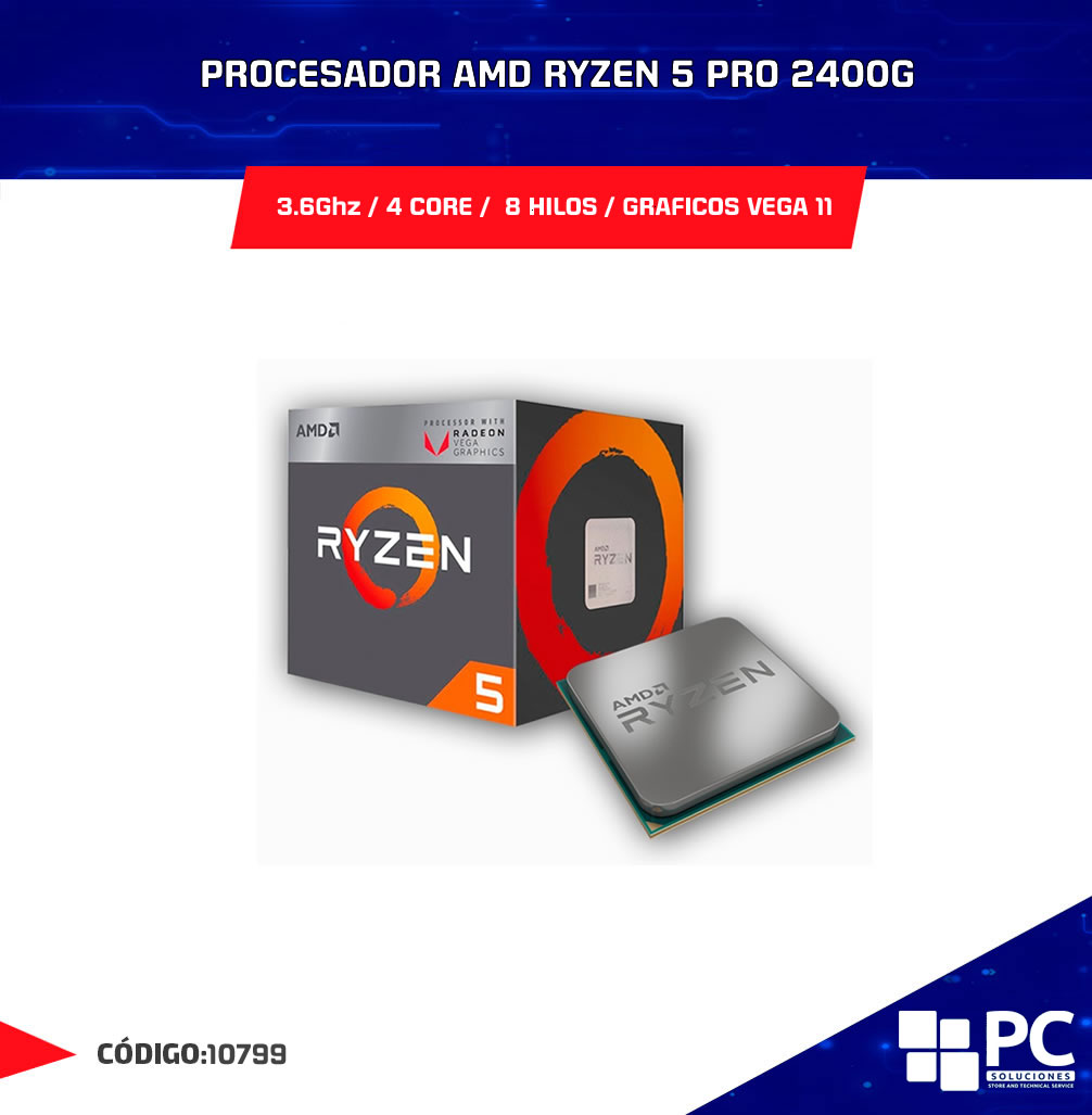 PROCESADOR AMD RYZEN PRO 2400G CORE HILOS CACHE